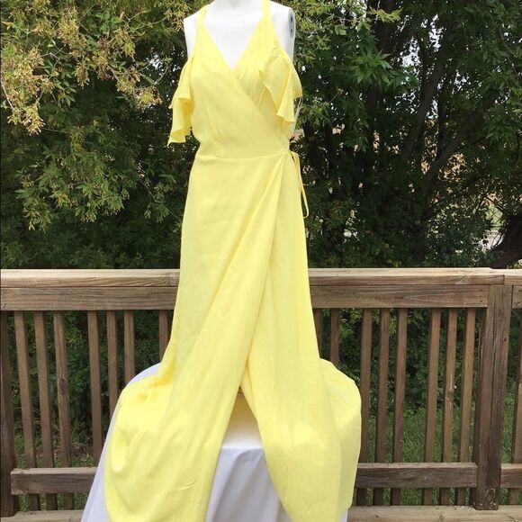Privacy Please Dress Yellow Maxi Acme Cold Shoulder Maxi Dress Size Large - Picture 2 of 6